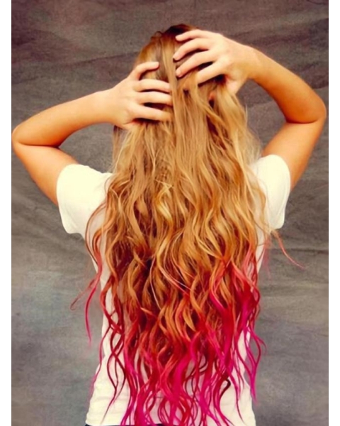 Wavy Blonde and Red to Purple Human Hair Ombre Wigs 