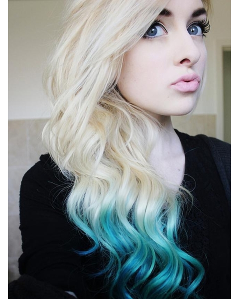 Wavy Blonde to Blue Human Hair Ombre Wigs