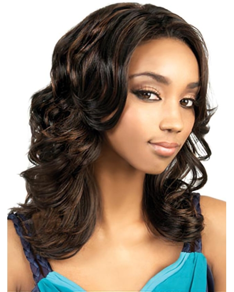 Graceful Brown Wavy Long African American Wigs