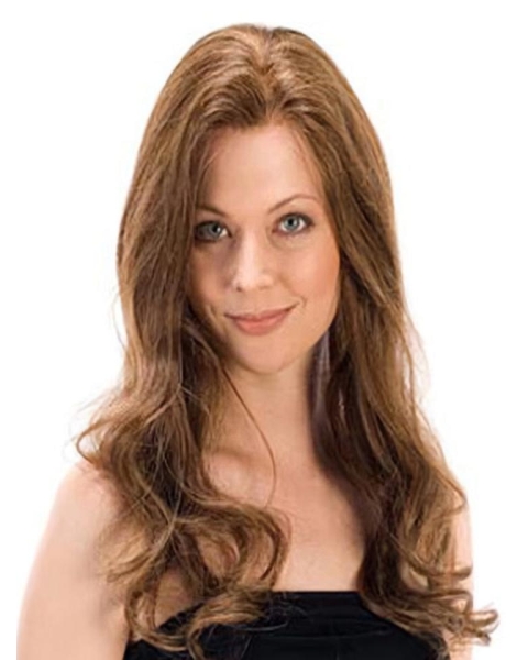 Sleek Remy Human Hair Brown Wavy Long Wigs