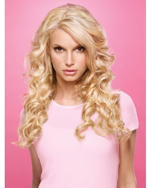 Lusciously pretty long tousled wavy lace human hair wig about 20 inches