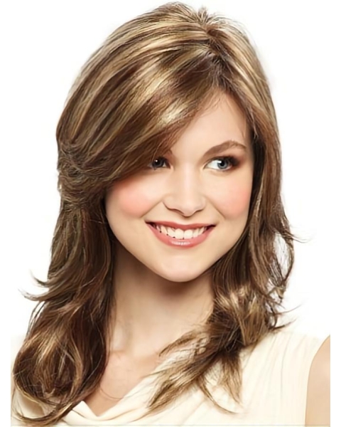 Sleek Brown Wavy Long Synthetic Wigs