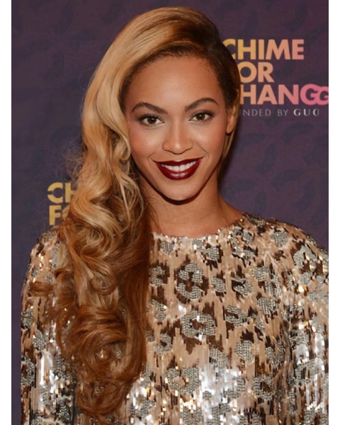 Beyonce Knowles Flowery and Sexy 100% Human Hair Long Wavy Full Lace Wig about 22 Inches