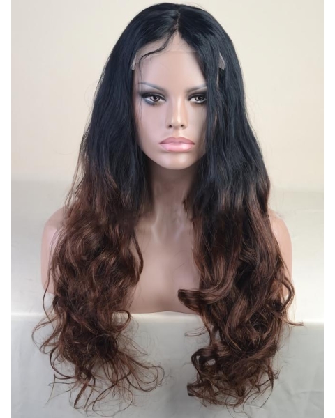 24" Long Wavy Full Lace Wigs Two Tone Ombre Wigs