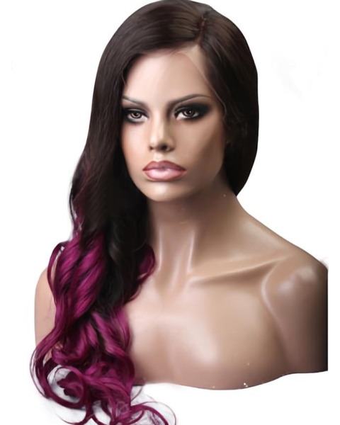 Purple Ombre Long Wavy Virgin Human Hair Full Lace Wig