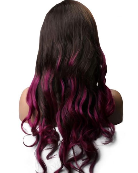 Purple Ombre Long Wavy Virgin Human Hair Full Lace Wig