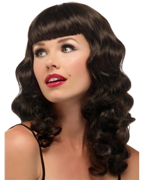 Brown Wavy Synthetic Braw Long Wigs