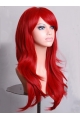 Dark Red Long Wavy With Bangs Lace Front Synthetic Wigs