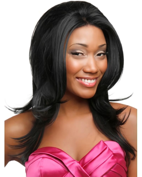 Graceful Black Wavy Long Glueless Lace Front Wigs