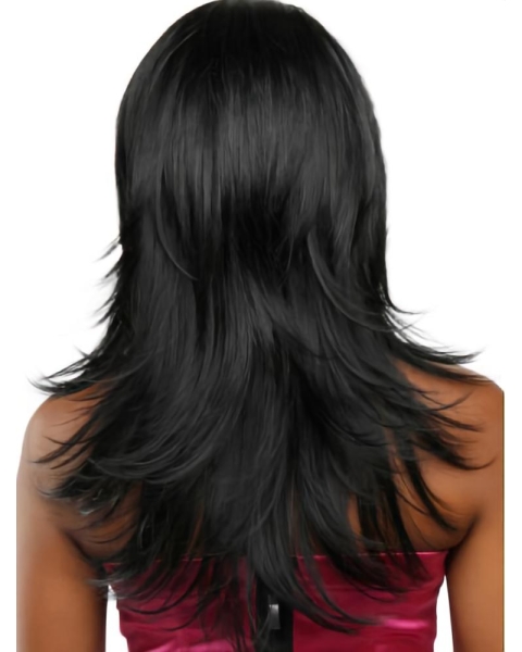 Graceful Black Wavy Long Glueless Lace Front Wigs