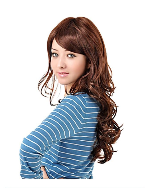 Amazing Auburn Wavy Long Synthetic Wigs