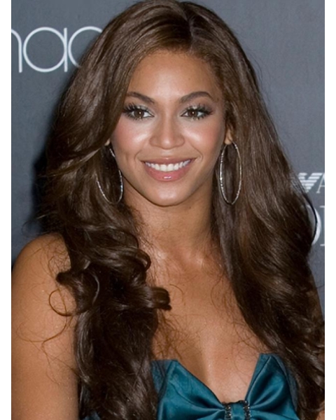 Beyonce Knowles Elegant Asian-style 100% Human Hair Long Wavy Glueless Lace Front Wig about 24 Inches