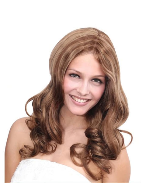 Brown Wavy Remy Human Hair Gorgeous Long Wigs