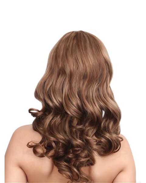 Brown Wavy Remy Human Hair Gorgeous Long Wigs