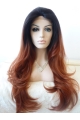 Realistic 26 Inch long Wavy Lace Front 100% Remy Hair Ombre Wigs