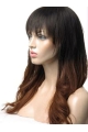 Affordable 24 Inch long Wavy Style Lace Front 100% Remy Hair Ombre Wigs