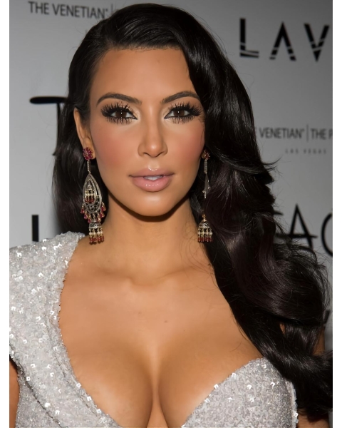 Trendy Wavy Long Black Kim Kardashian Hair