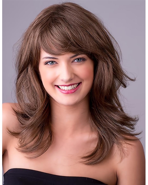 Wavy Auburn 14" Layered Monofilament Synthetic Long Hair Wig