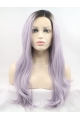 Long Purple Without Bangs 24" Lace Front Wavy Synthetic Wigs