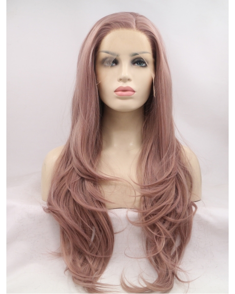 Long Pink Layered 26" Lace Front Wavy Synthetic Wigs