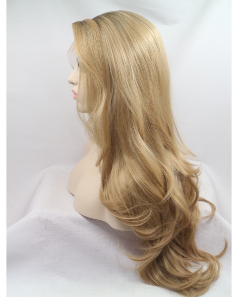 Long Blonde Layered 27" Lace Front Wavy Synthetic Wigs