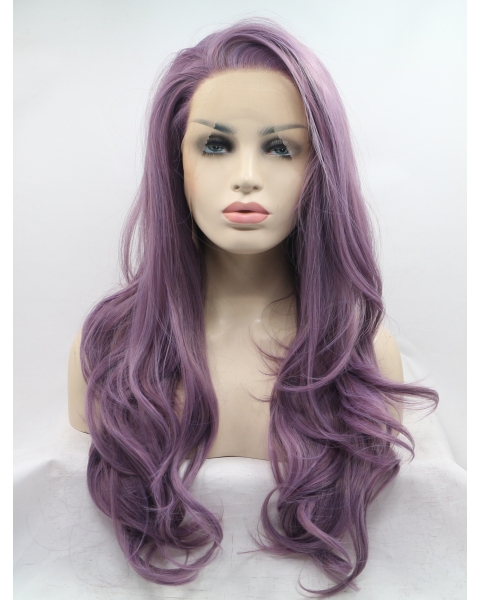 Long Purple Layered 26" Lace Front Wavy Synthetic Wigs