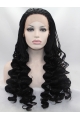 Long Black Without Bangs 24" Lace Front Wavy Synthetic Wigs