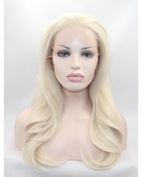 20" Wavy Blonde Layered Synthetic Lace Front Long Wigs