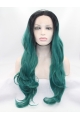 28" Wavy Green Layered Synthetic Lace Front Long Wigs