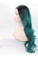 28" Wavy Green Layered Synthetic Lace Front Long Wigs