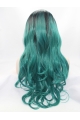 28" Wavy Green Layered Synthetic Lace Front Long Wigs