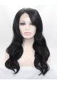 18" Wavy Black With Bangs Synthetic Lace Front Long Wigs