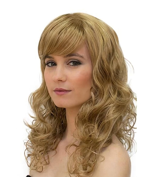 Curly Monofilament Blonde With Bangs Synthetic Ladies Long Wigs