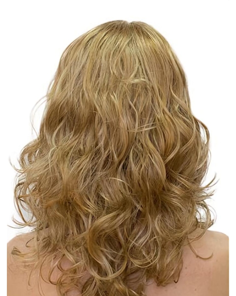 Curly Monofilament Blonde With Bangs Synthetic Ladies Long Wigs