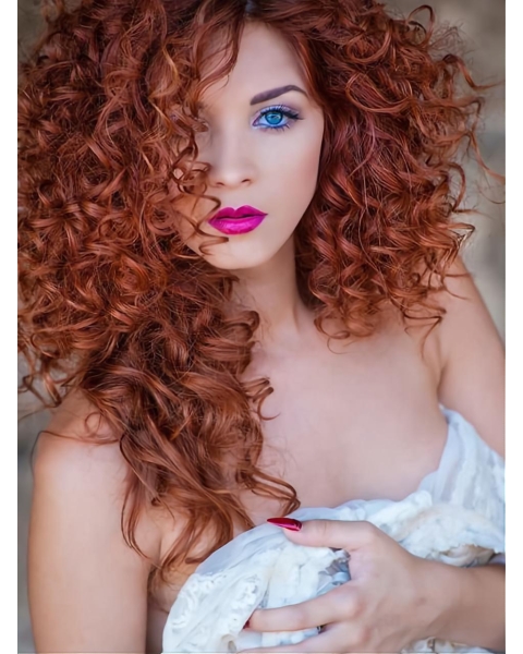 Comfortable Long Curly Lace Front Copper Wigs 16 Inch