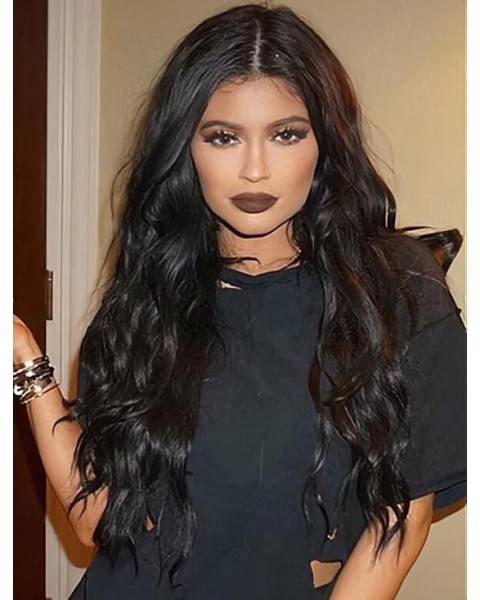 Gorgeous Long Curly Black Without Bangs Kylie Jenner Inspired Wigs