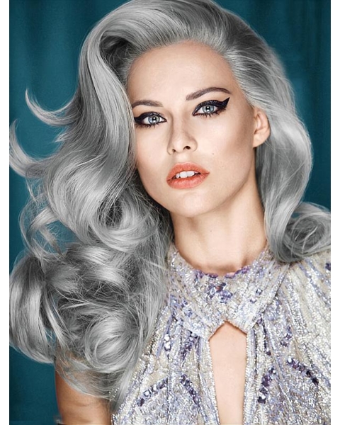 High Quality Long Curly Fashional Grey Wigs