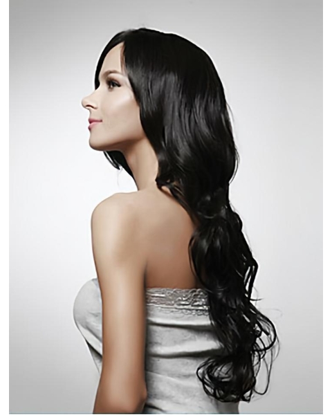 Beautiful Black Curly Remy Human Hair Long Wigs