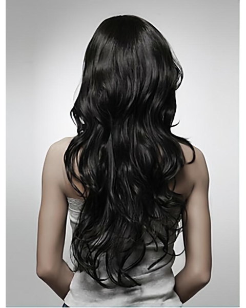 Beautiful Black Curly Remy Human Hair Long Wigs