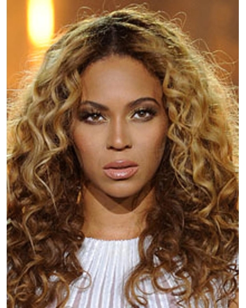 New Design Long Curly Blonde Without Bangs Beyonce Inspired Wigs