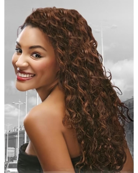 Sleek Auburn Curly Long Human Hair Full Lace Wigs