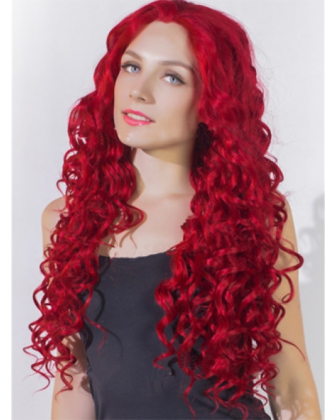 24 Inches Curly Long Lace Front Red Human Wigs