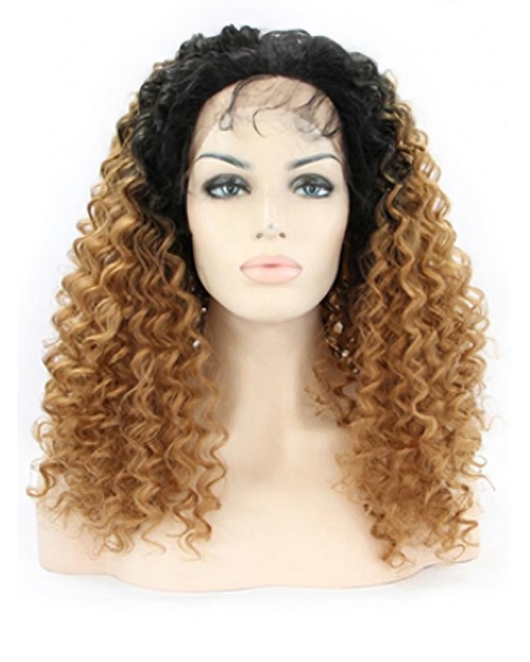 Amazing 22 Inch long Curly Style Lace Front 100% Remy Hair Ombre Wigs