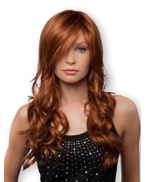 Comfortable Curly Auburn With Bangs New Design Wigs