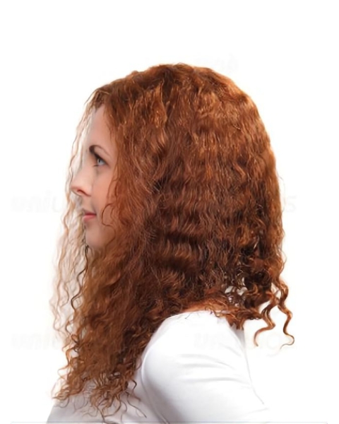 Trendy Auburn Curly Remy Human Hair Long Wigs