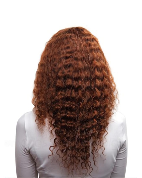 Trendy Auburn Curly Remy Human Hair Long Wigs