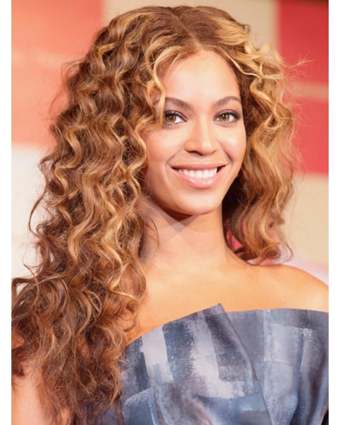 Beyonce Knowles Knock-out Long Curly Glueless Lace Front Human Hair Wig about 22 Inches