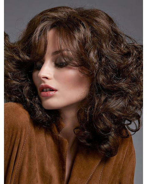 Fabulous Brown Long Curly With Bangs Popular Wigs