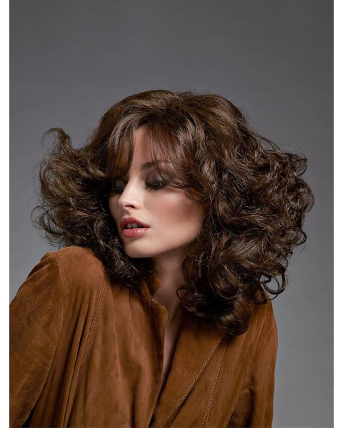 Fabulous Brown Long Curly With Bangs Popular Wigs