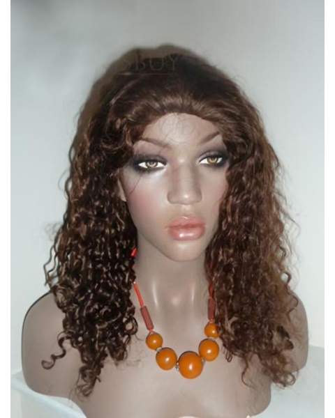 Tempting Brown Curly Long Human Hair Lace Front Wigs